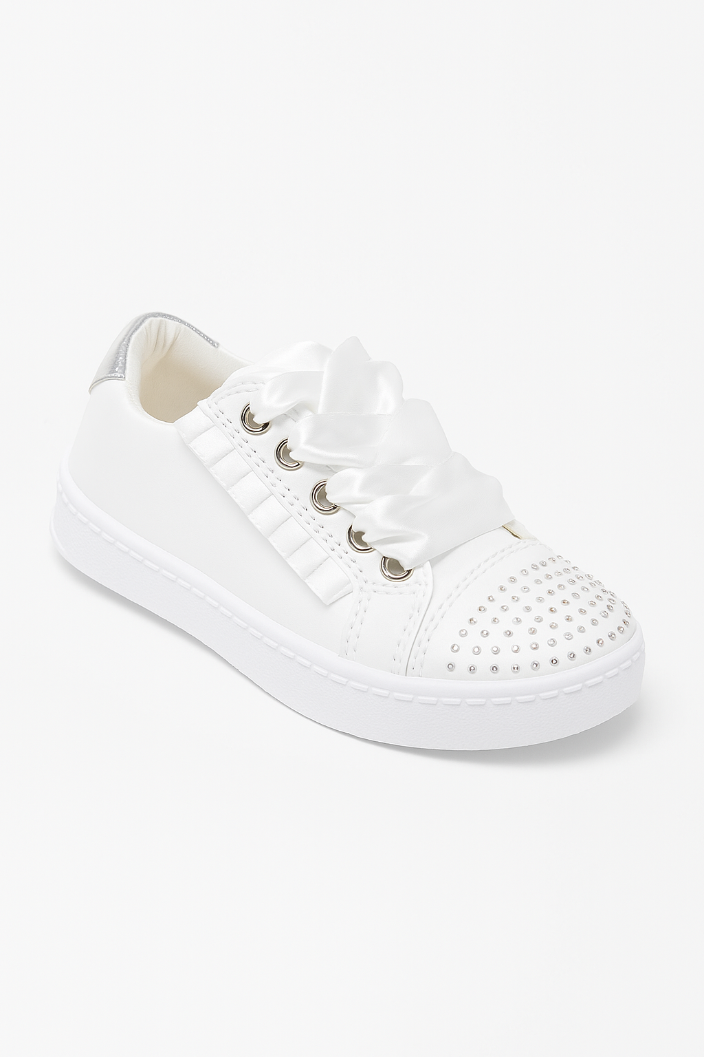 Girls White Sneakers with Rhinestones – CERRI - White Side Picture