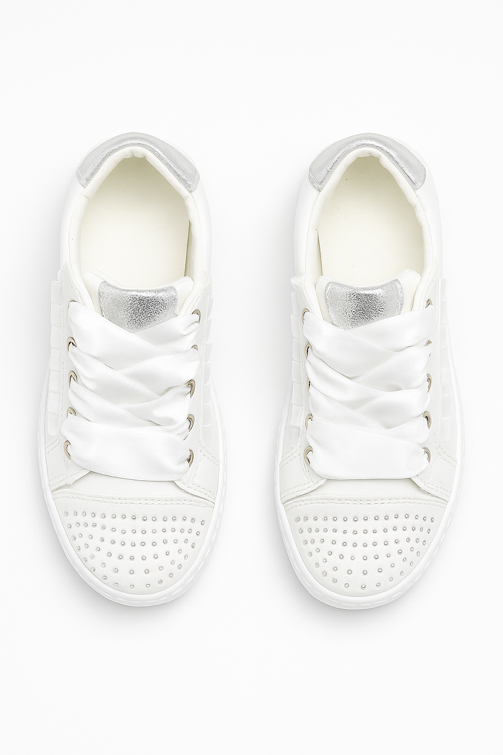 Girls White Sneakers with Rhinestones – CERRI - White Front Picture