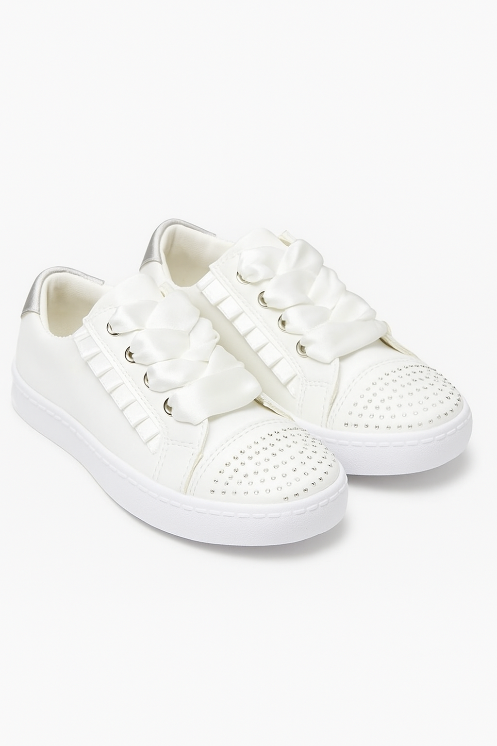 Girls White Sneakers with Rhinestones – CERRI - White Pair Side Picture