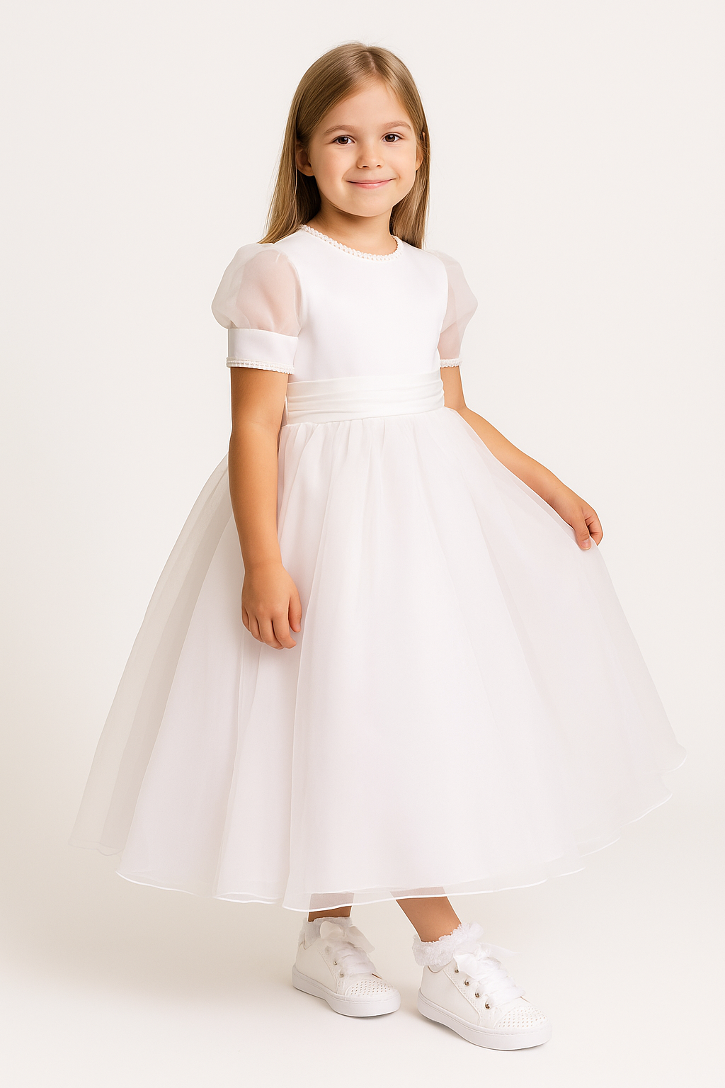 Girls White Sneakers with Rhinestones – CERRI - White Model Picture