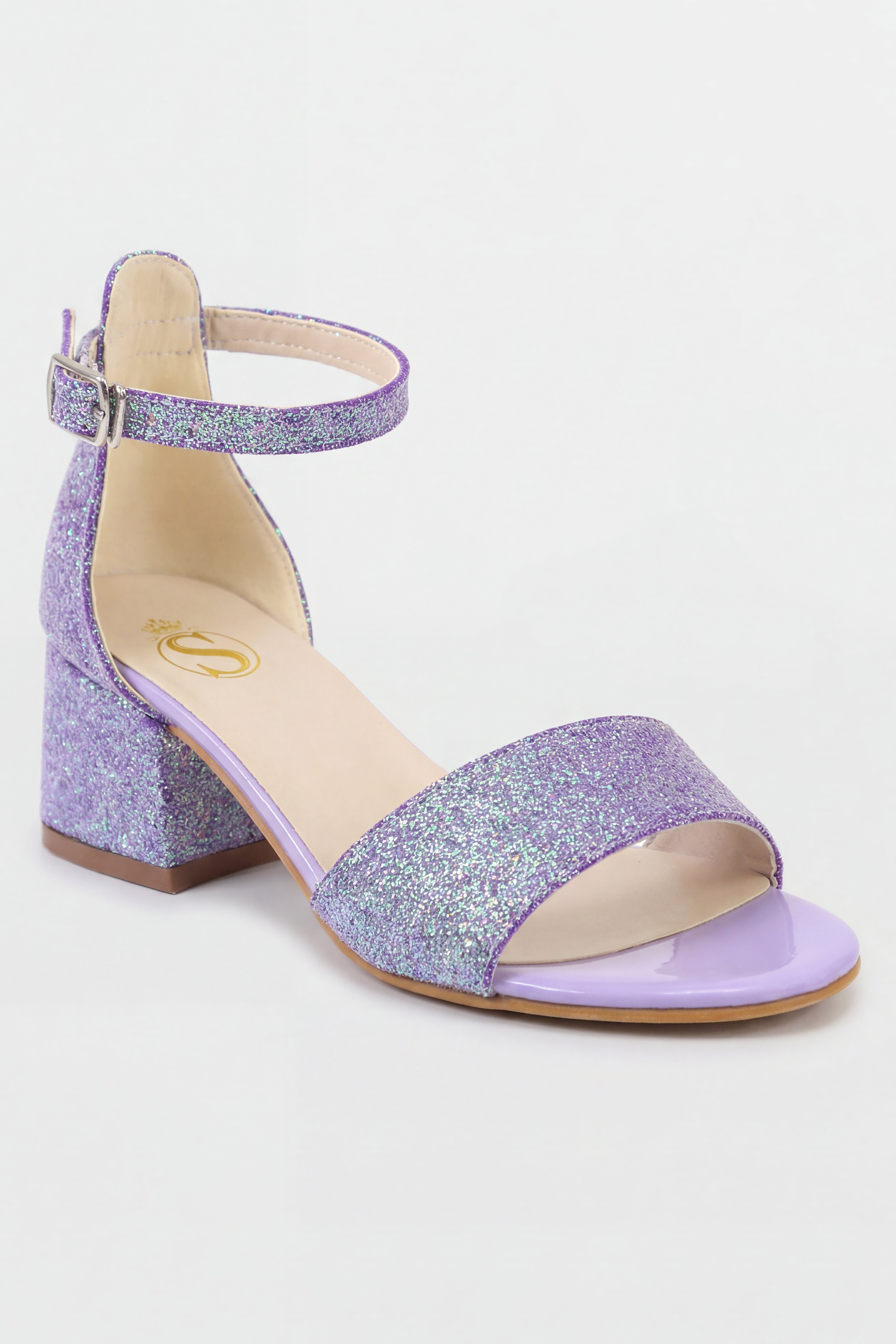 Sandales à talons carrés et bride cheville pour filles - PAILLETTES - Violet