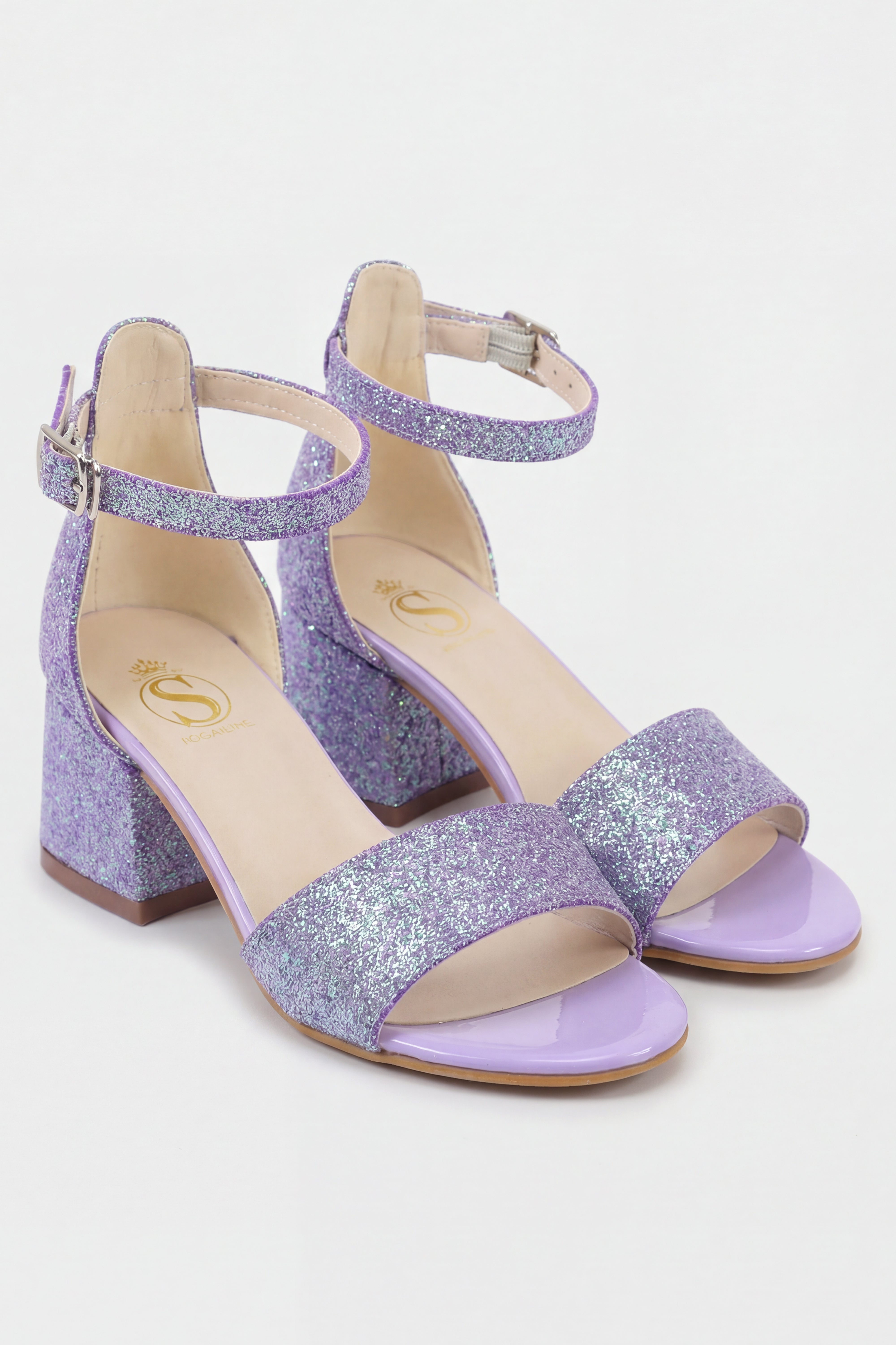 Sandalias de tacón bloque con correa en el tobillo para niñas - SPARKLE - Morado