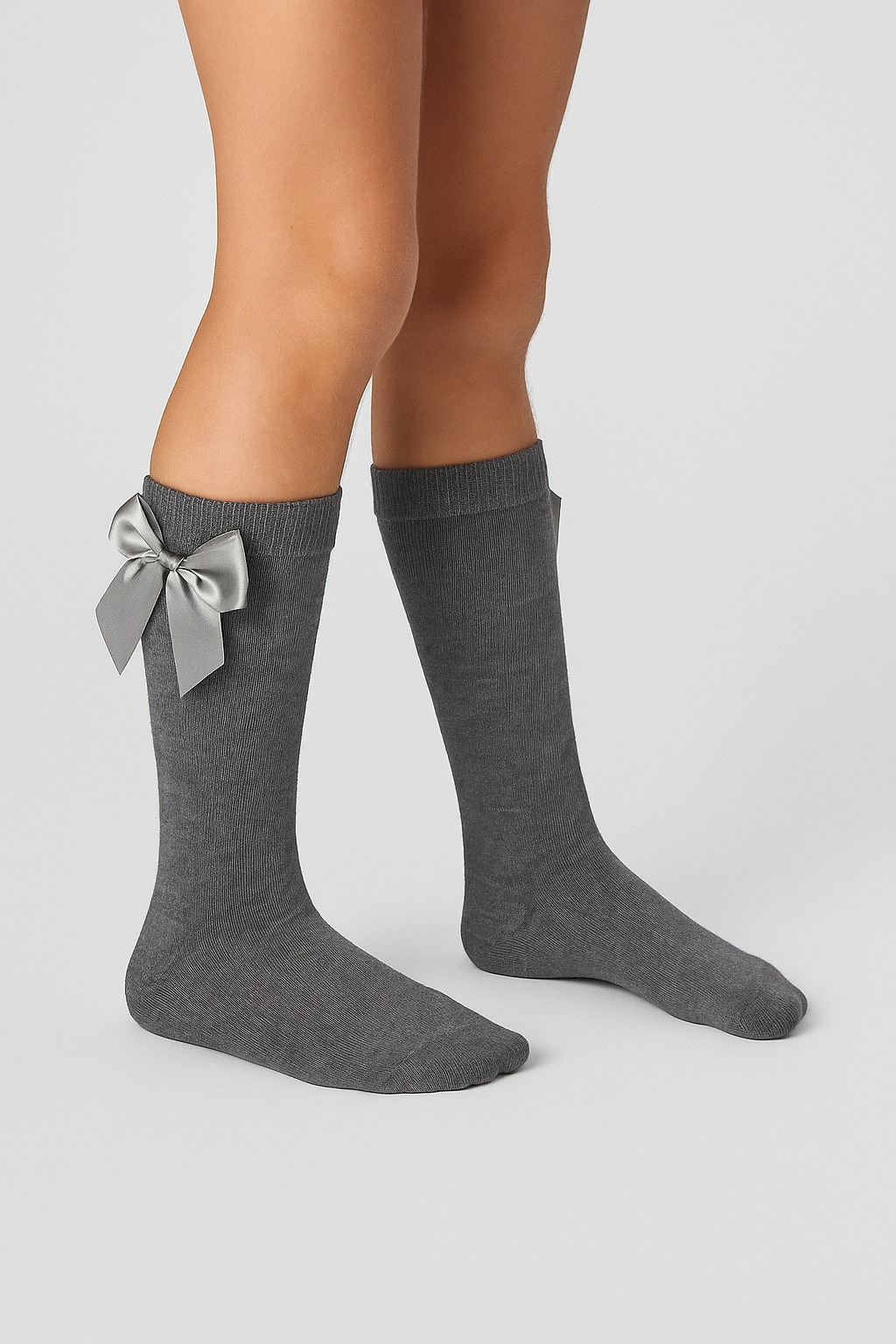 Girls' Bow Knee-High Dress Socks - VICTORIA - Grey