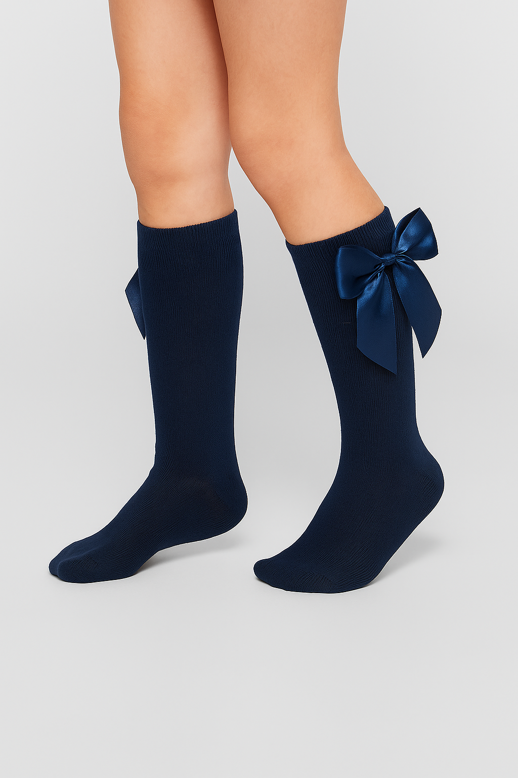 Girls' Bow Knee-High Dress Socks - VICTORIA - Navy Blue