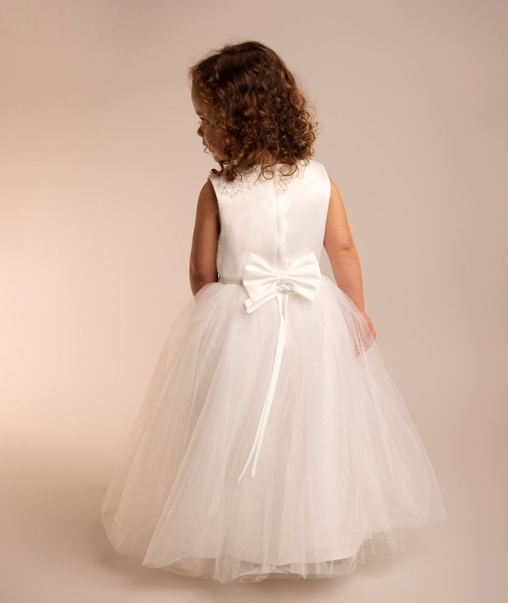 Girls’ Ivory Satin & Tulle Dress - Kelly Model Back Picture