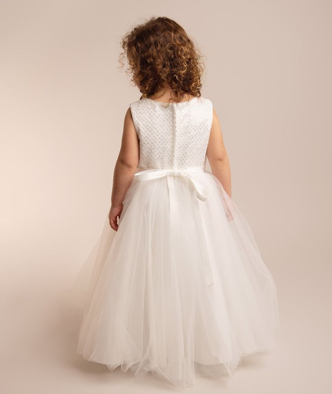 Girls’ Ivory Sequin & Tulle Dress - Danna Model Back Picture