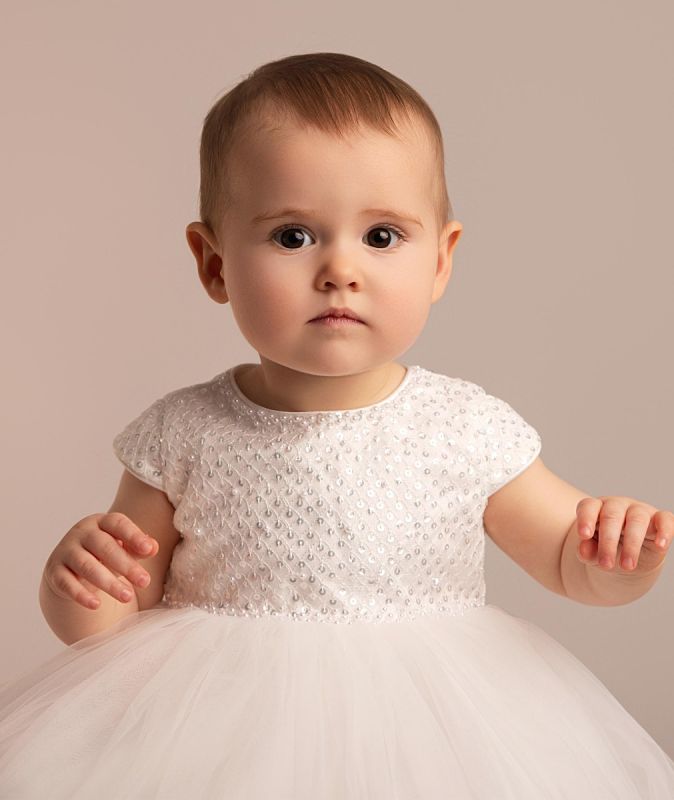 Girls’ Ivory Sequin & Tulle Dress - Danna Baby Front Picture