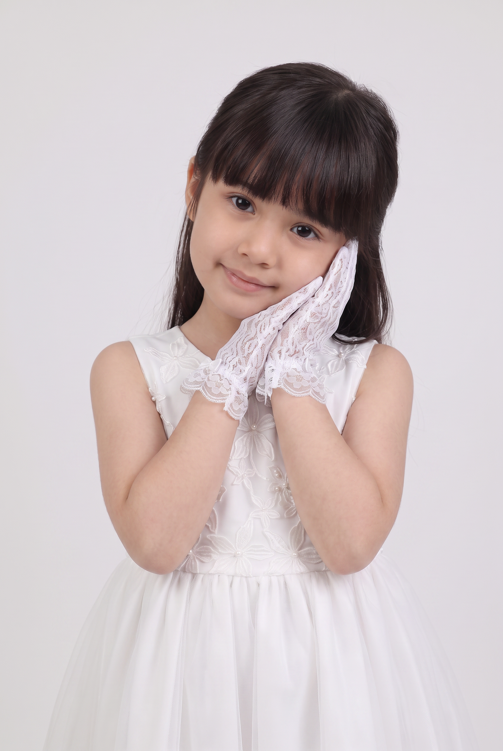 Guantes formales de encaje para niñas con detalle de lazo - Blanco