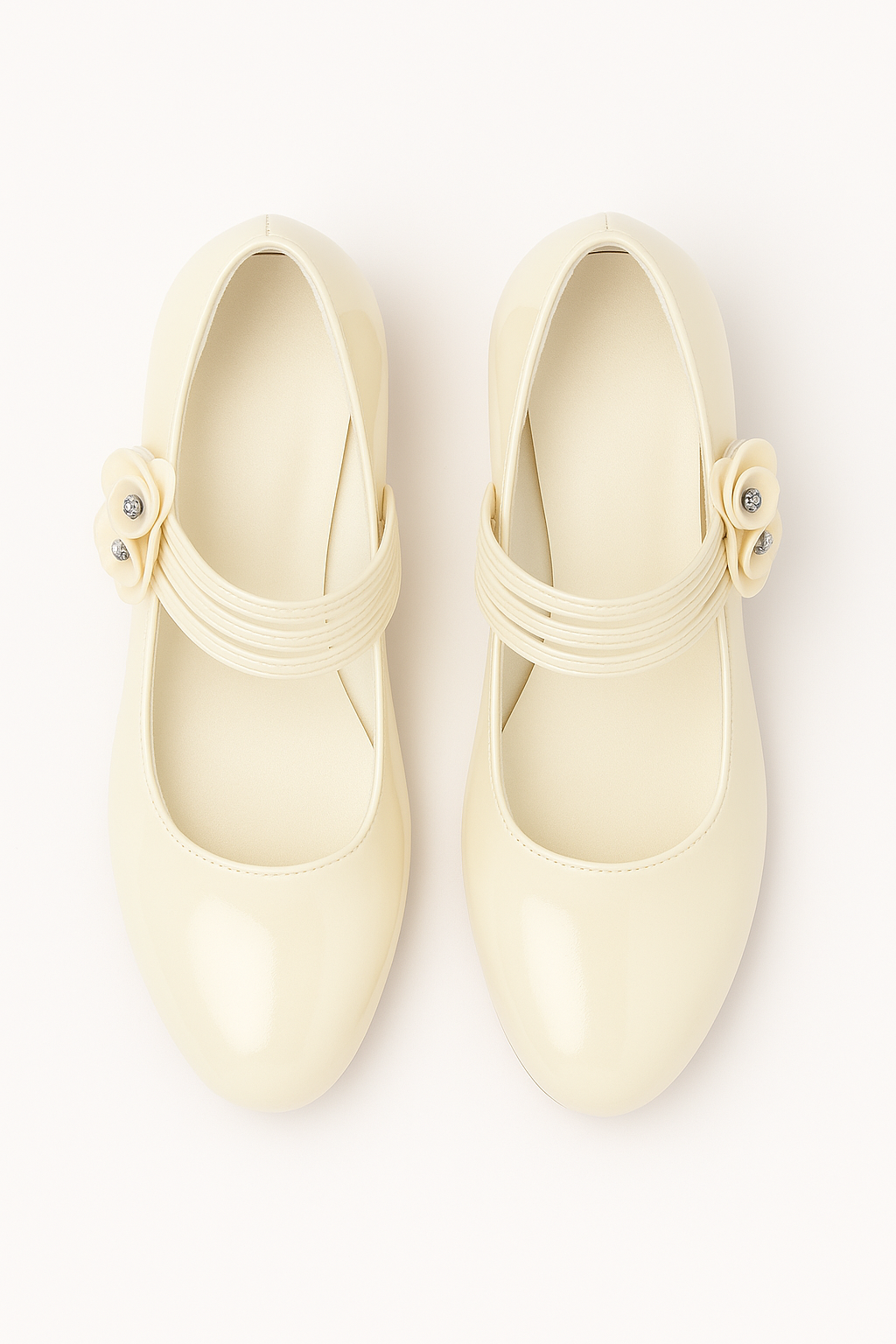 Girls' Mary Jane Low Heal Patent Dress shoes - Ivory Front Picture