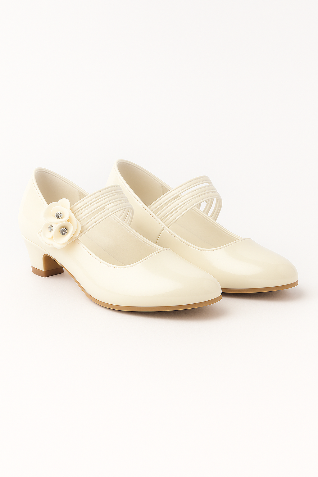 Girls' Mary Jane Low Heal Patent Dress shoes - Ivory Pair Side Picture