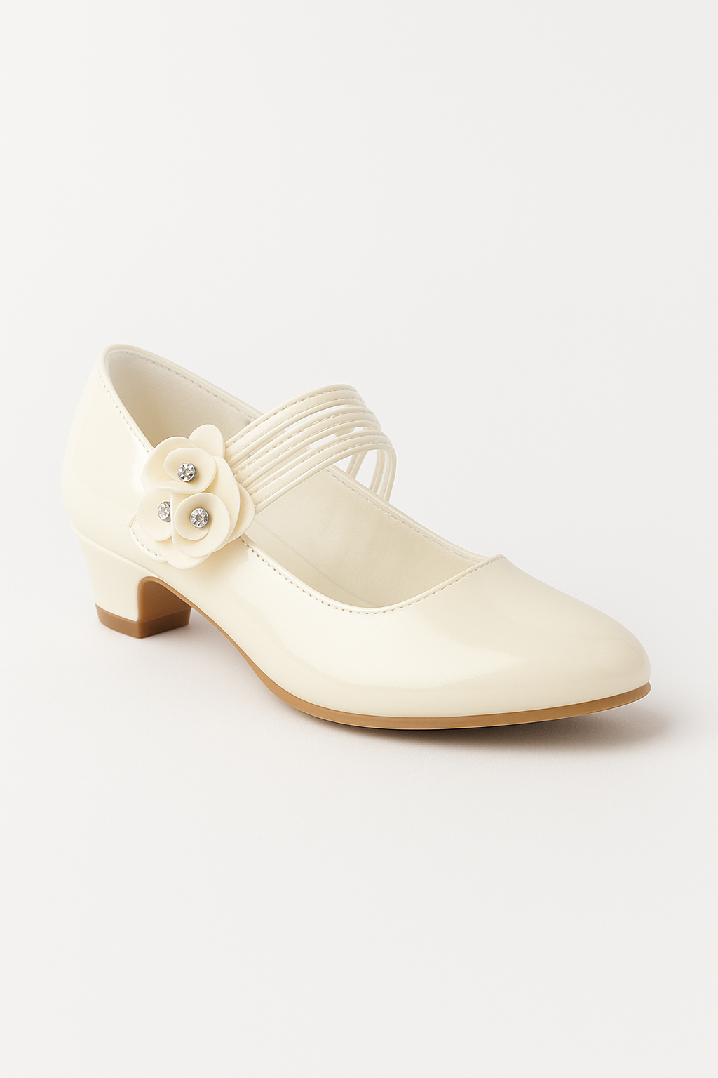 Girls' Mary Jane Low Heal Patent Dress shoes - Ivory Side Picture