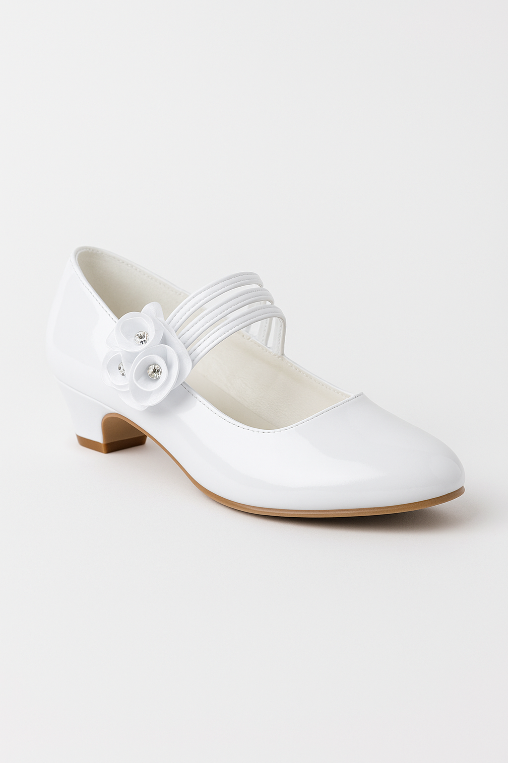 Girls' Mary Jane Low Heal Patent Dress shoes - White Side Picture