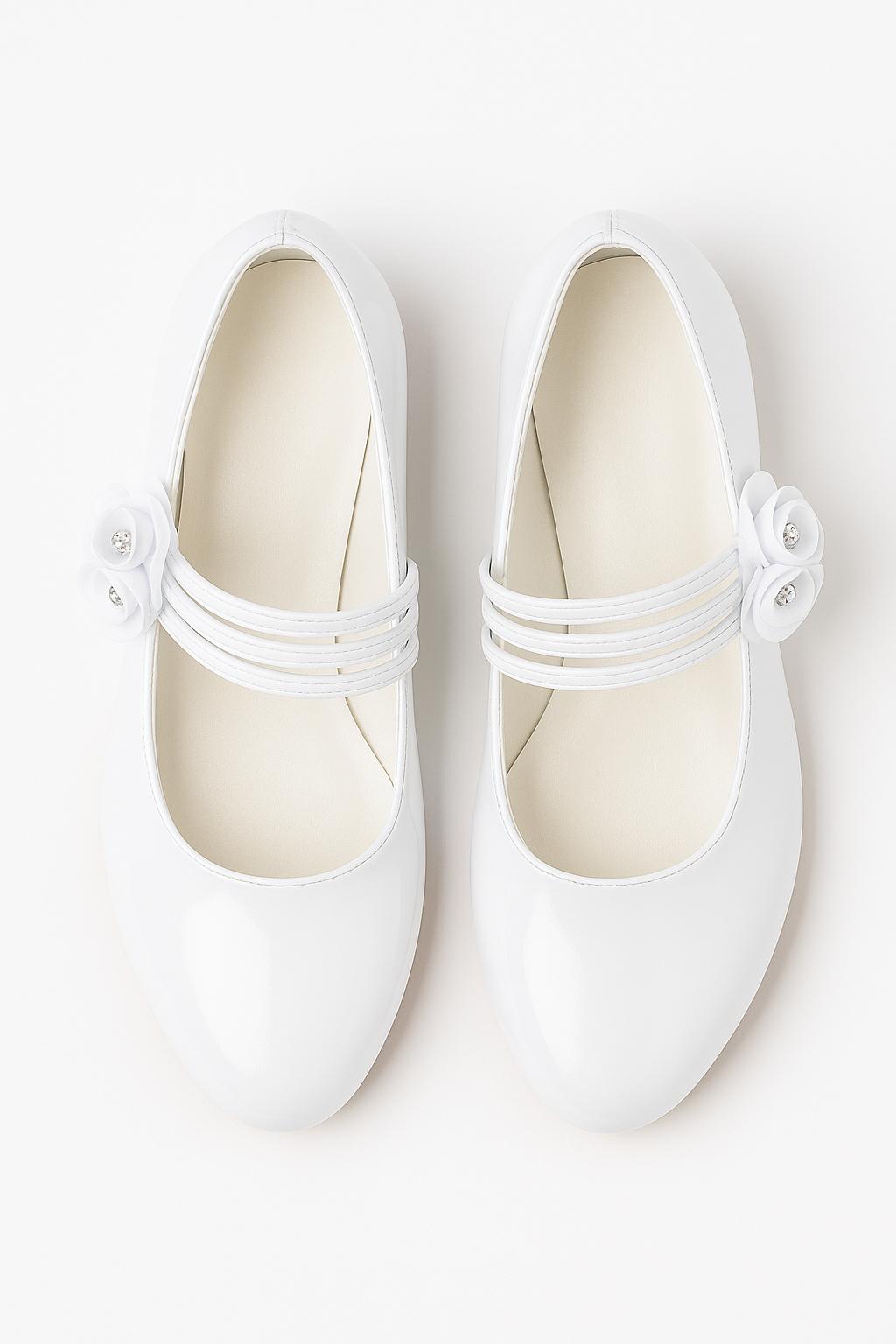 Girls' Mary Jane Low Heal Patent Dress shoes - White Front Picture