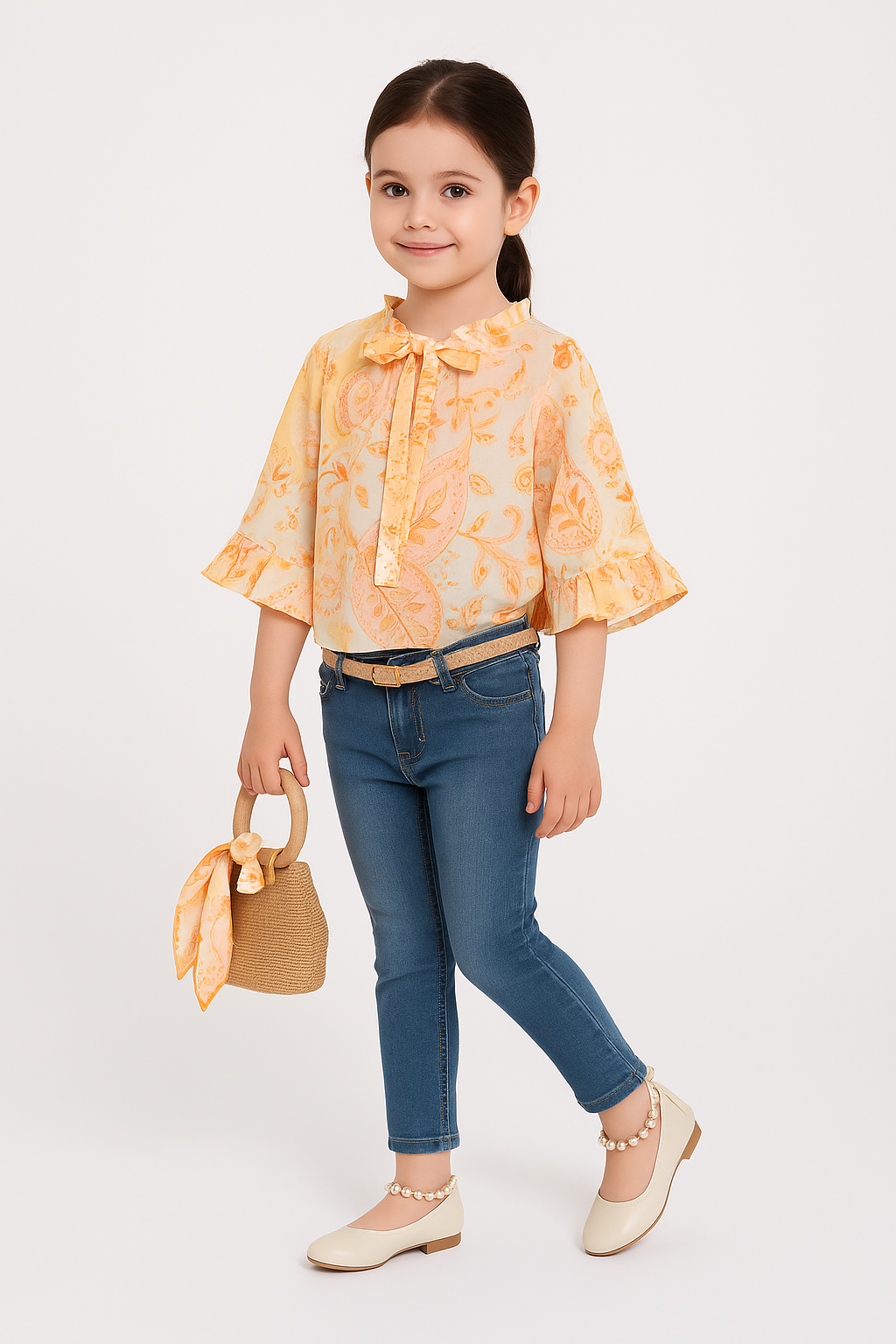 Girls Paisley Print Casual Set - MIALIA - Multicoloured top & jeans