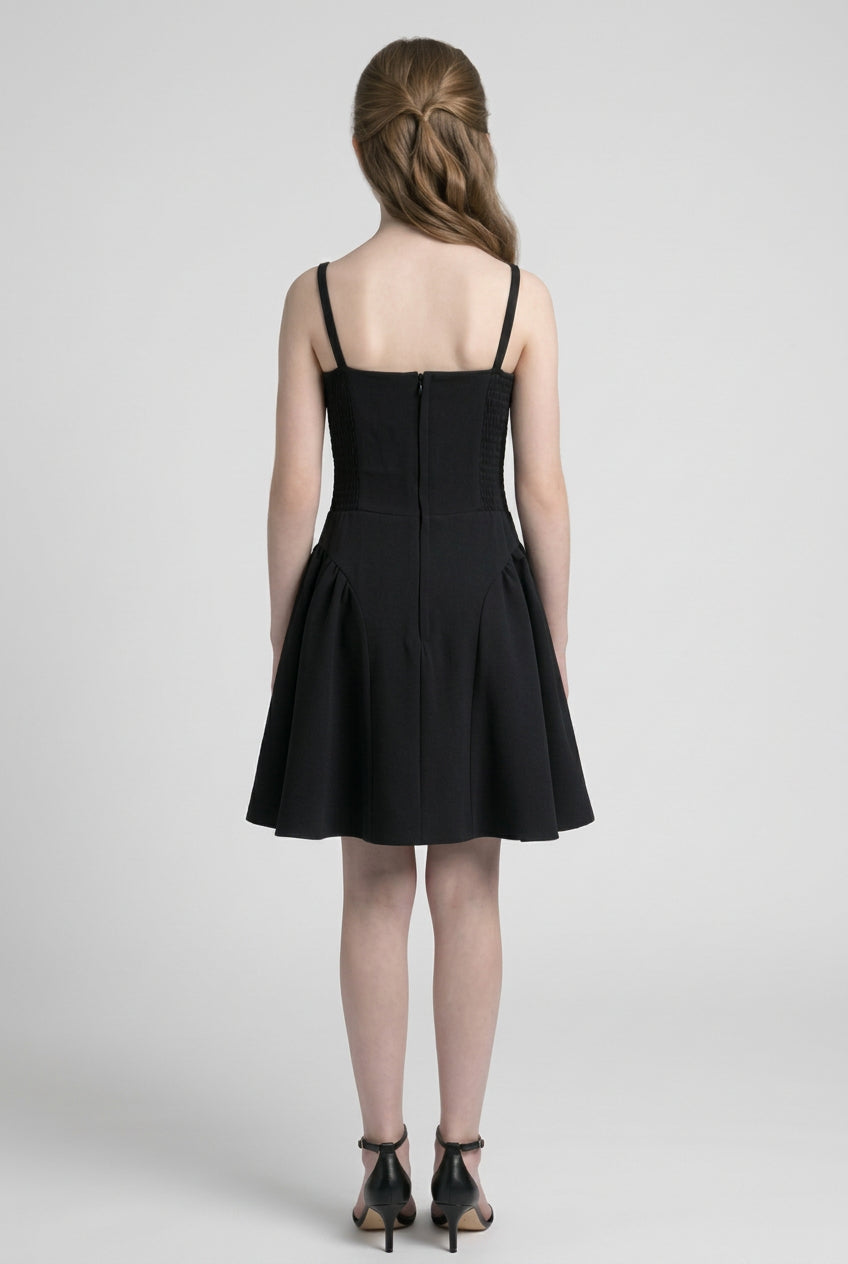 Vestito da festa per ragazze con dettaglio cristallo sull'anca e fiocco - Nero