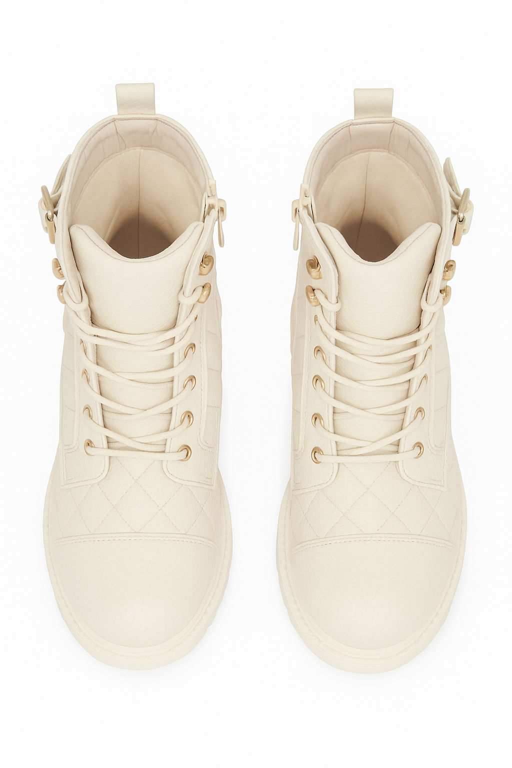 Girls' Quilted Lace-Up Combat Boots - SAGE - Cream fRONT pICTURE