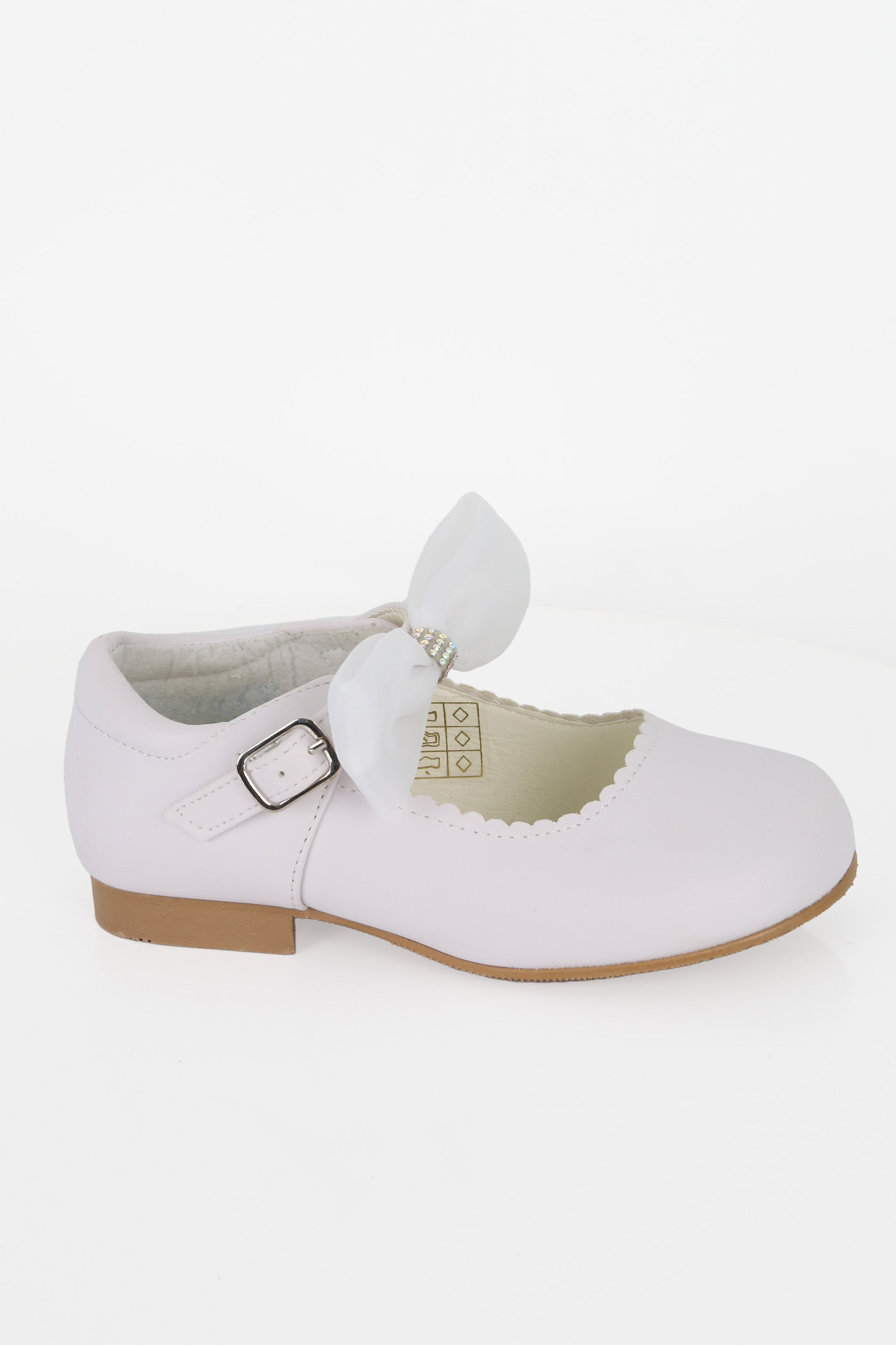 Girls Rhinestone Mary Jane Shoes with Bow – ZURI - White