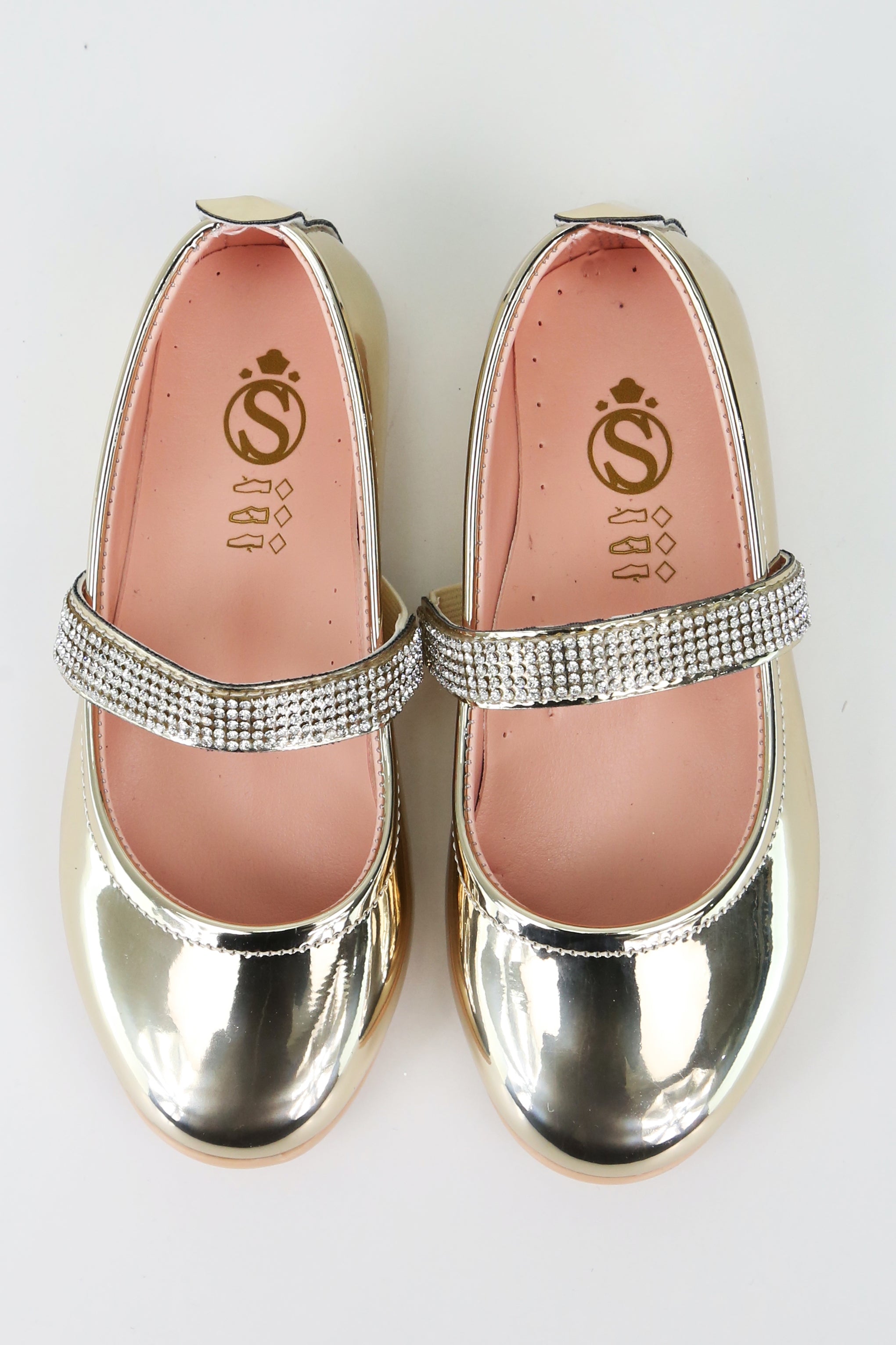 Girls Rhinestone Patent Mary Jane Shoes - ARWEN - Gold