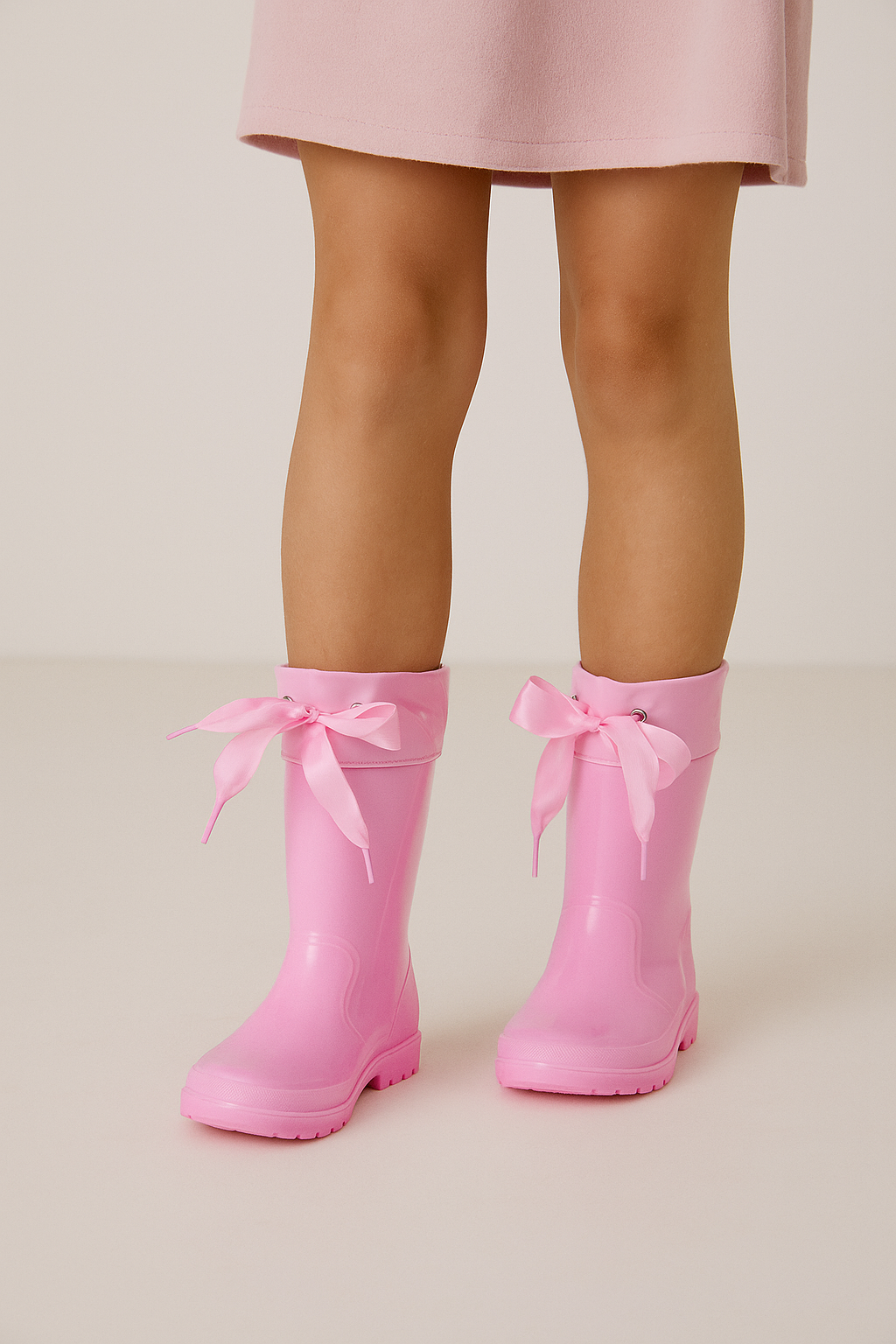 Girls Ribbon Wellington Boots, Waterproof Wellies - DALLAS - Pink  Modle Picture