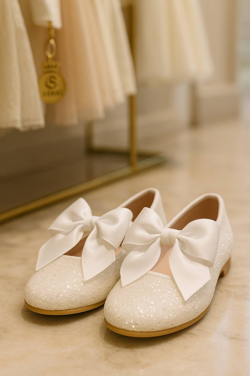 Girls Sequin Ballerina Flat Pumps - LOLA - Ivory