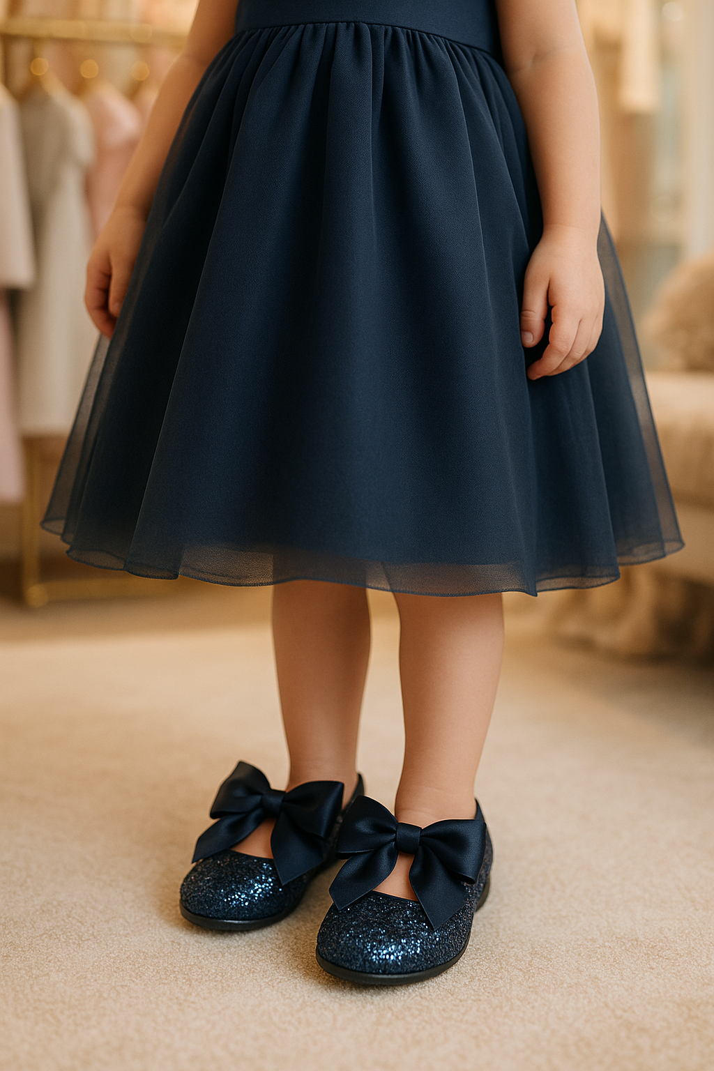 Girls Sequin Ballerina Flat Pumps - LOLA - Navy Blue Model Picture
