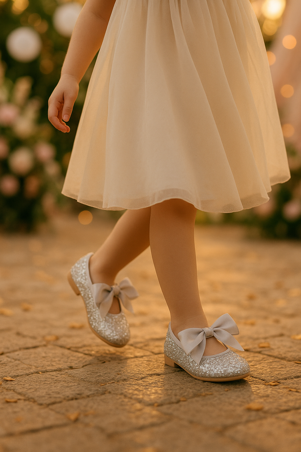 Girls Sequin Ballerina Flat Pumps - LOLA - Silver Model Picture