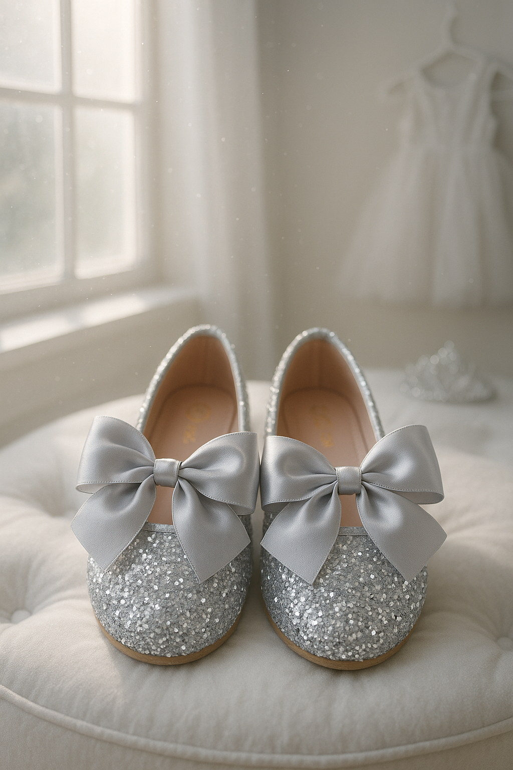 Girls Sequin Ballerina Flat Pumps - LOLA - Silver 