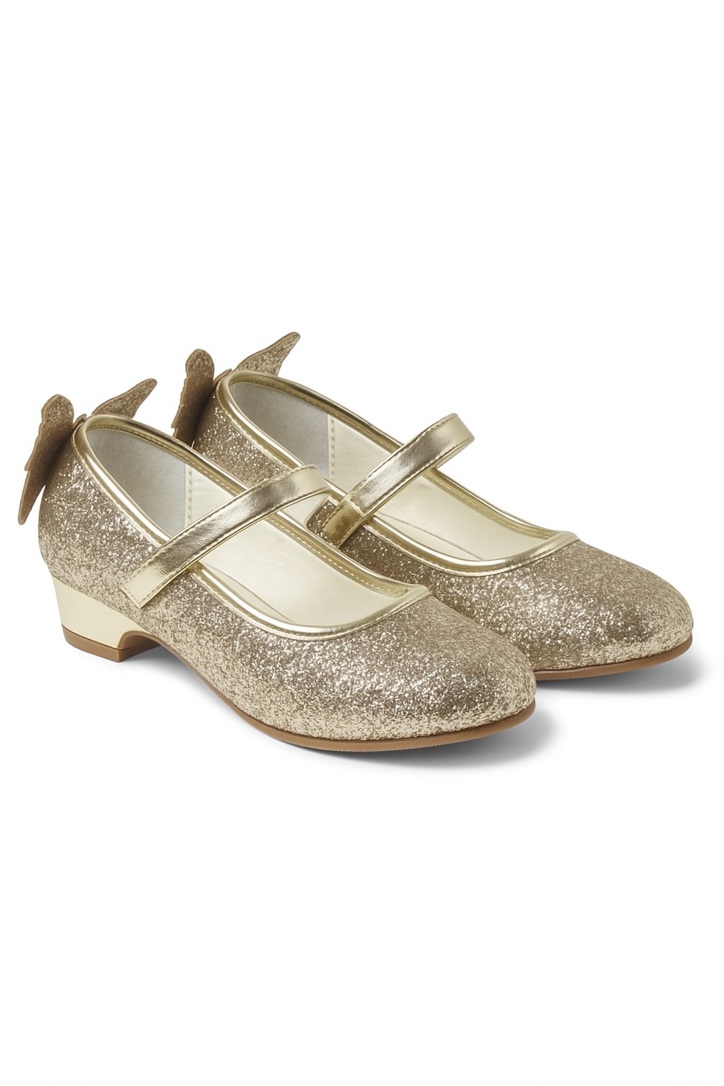 Girls' Sparkly Medium Heel Mary Jane Ankle Strap Shoes - ANNA - Gold Pair Side Picture