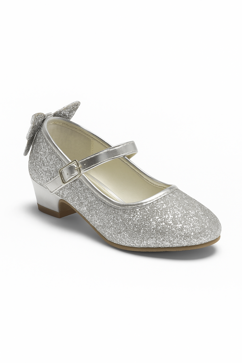 Girls' Sparkly Medium Heel Mary Jane Ankle Strap Shoes - ANNA - Silver Side PIcture