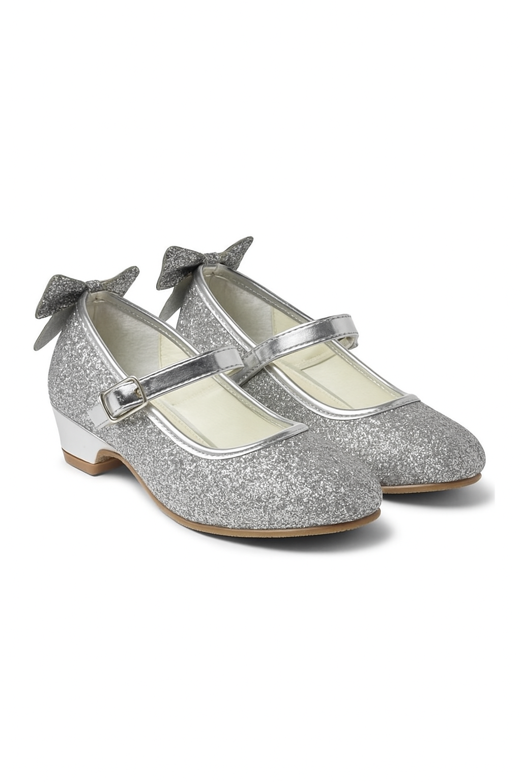 Girls' Sparkly Medium Heel Mary Jane Ankle Strap Shoes - ANNA - Silver