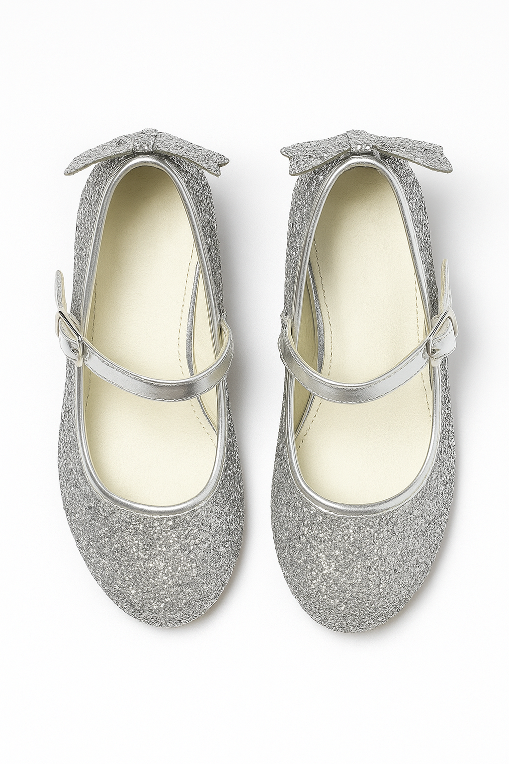 Girls' Sparkly Medium Heel Mary Jane Ankle Strap Shoes - ANNA - Silver Front Picture