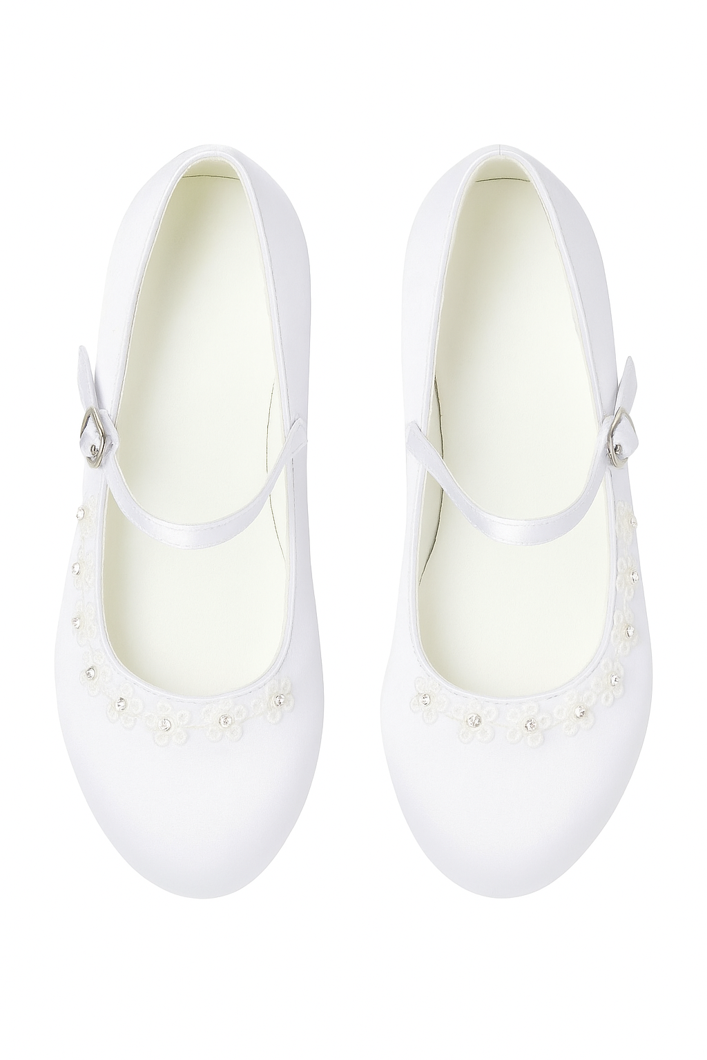 Girls' White Floral lace Mary Jane Shoes - BETTY - White Front Picture