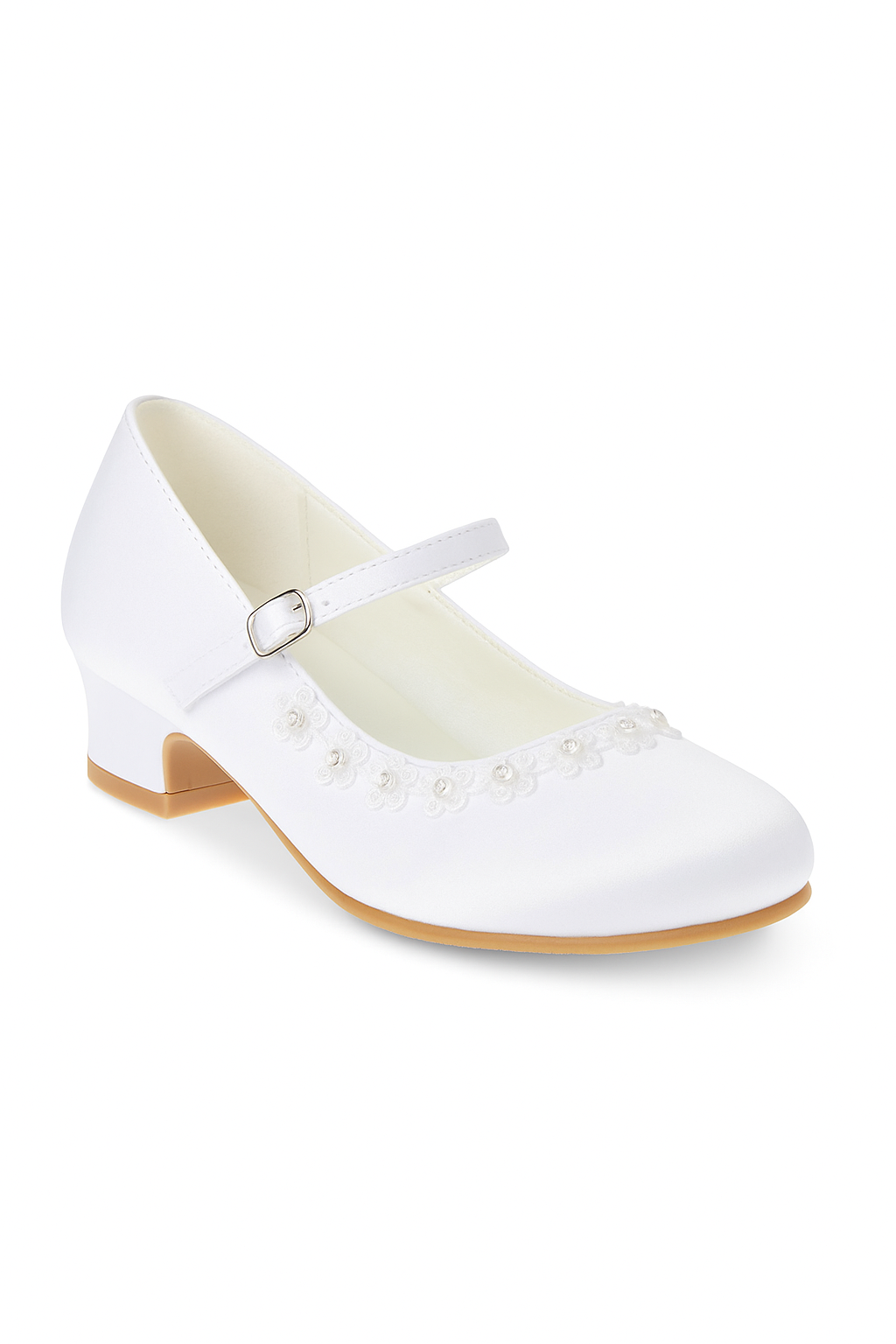 Girls' White Floral lace Mary Jane Shoes - BETTY - White Side Picture