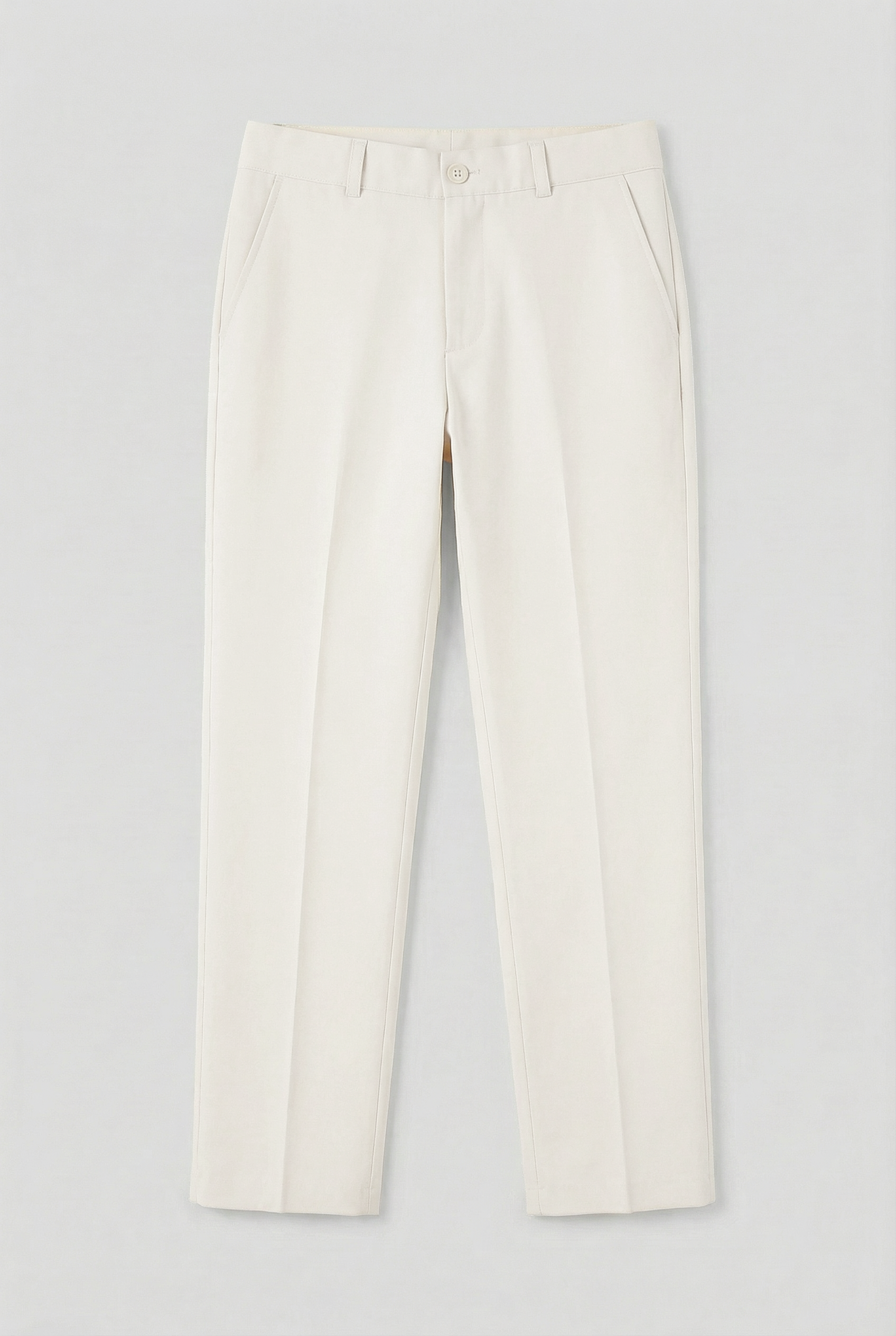 Erkek Çocuk İnce Kesim Ayarlanabilir Bel Kemerli Resmi Pantolon - Fildişi