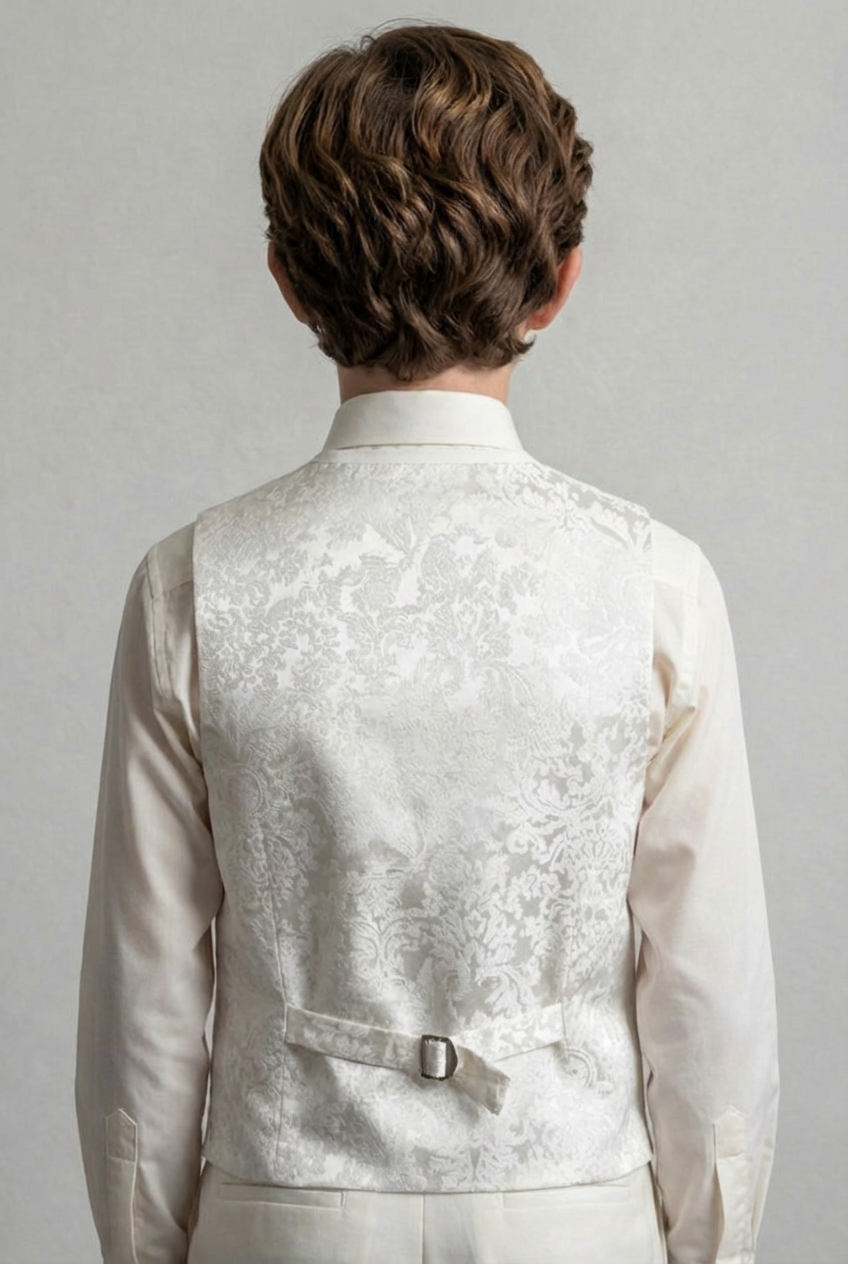 2-teiliges Weste-Krawatten-Set mit Paisley-Jacquardmuster für Jungen - Elfenbein