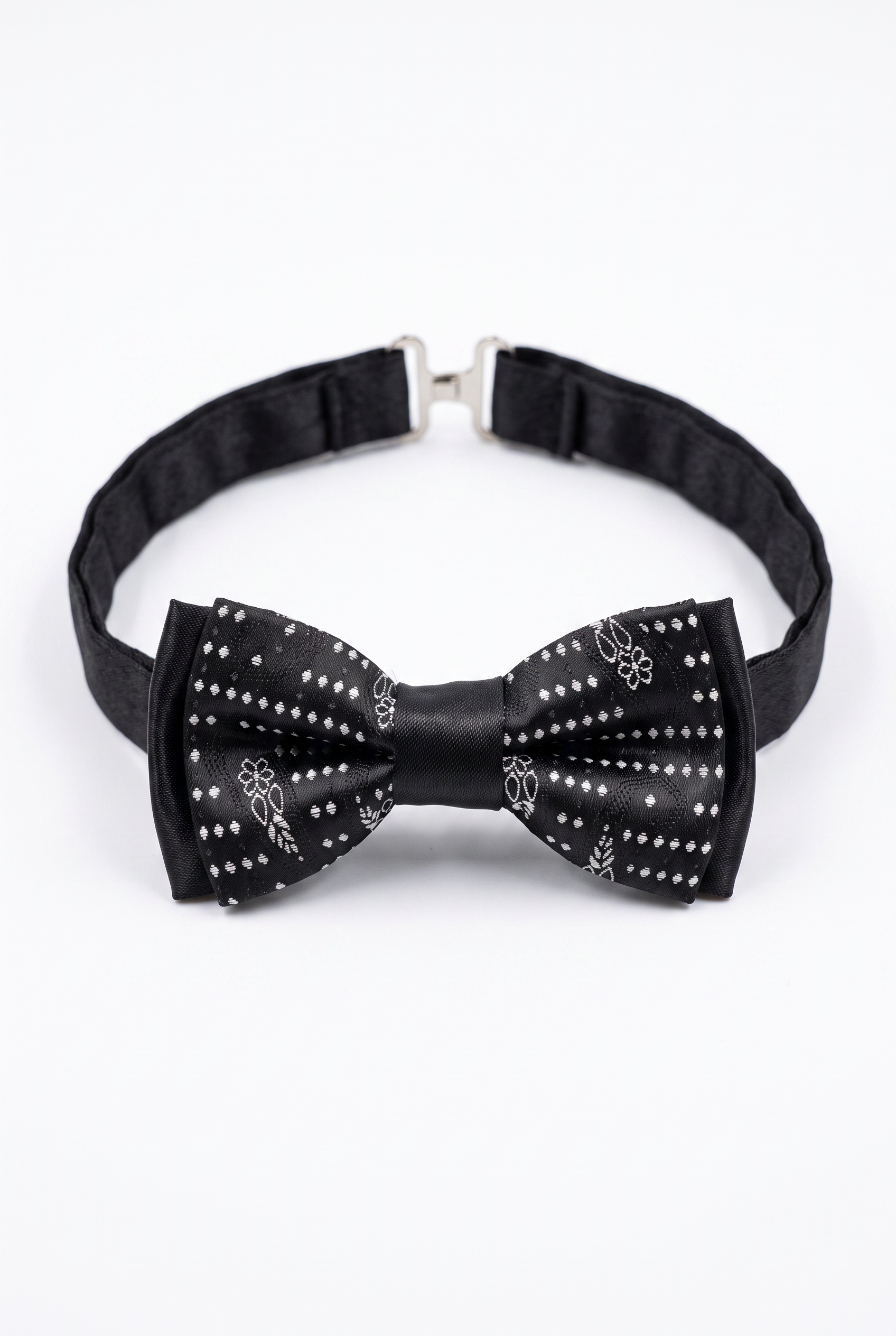 Kids Bow Tie – Adjustable Pre-Tied Bow Tie for Boys - Black - Silver Picture
