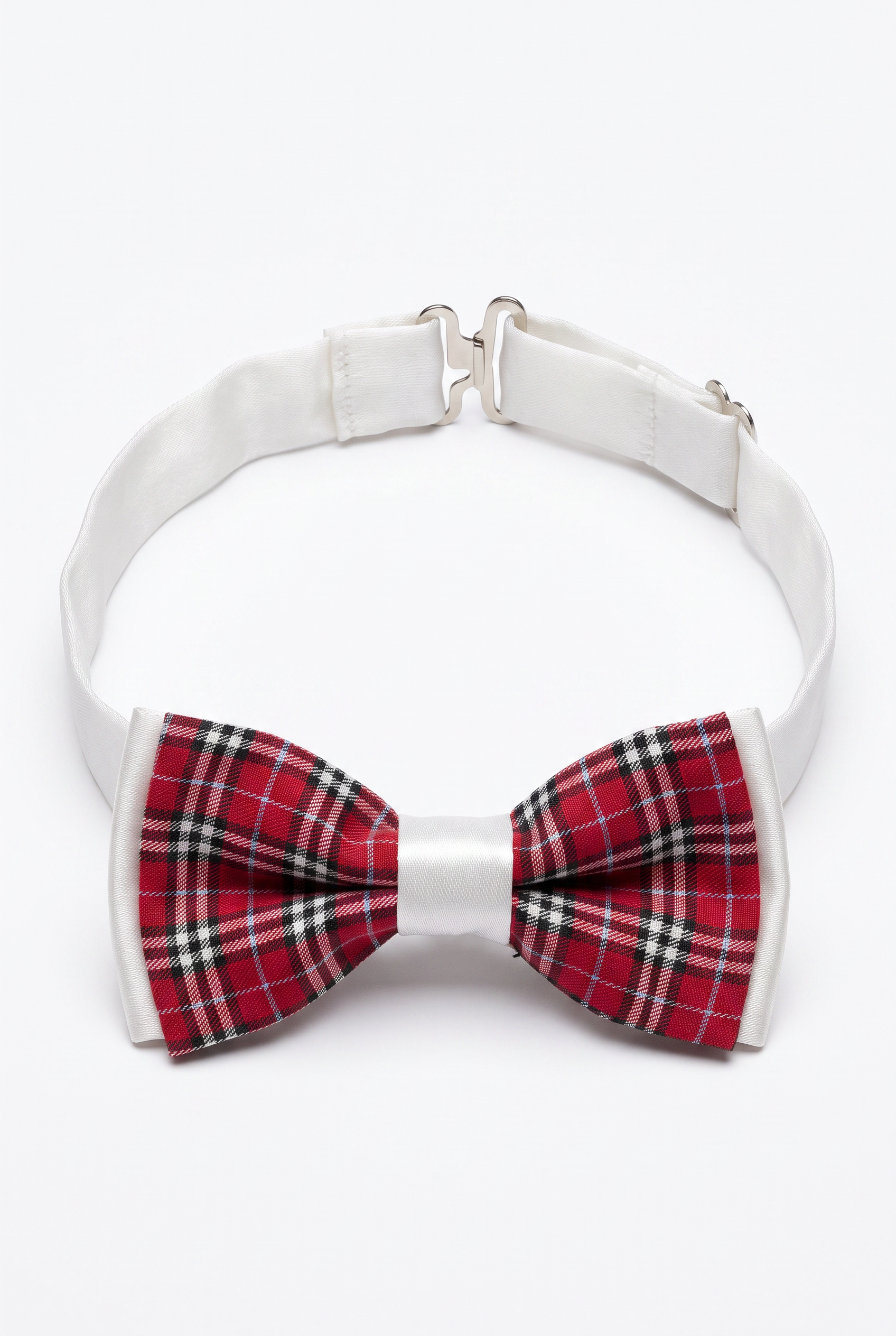Kids Bow Tie – Adjustable Pre-Tied Bow Tie for Boys - Red Checked White Strap Image