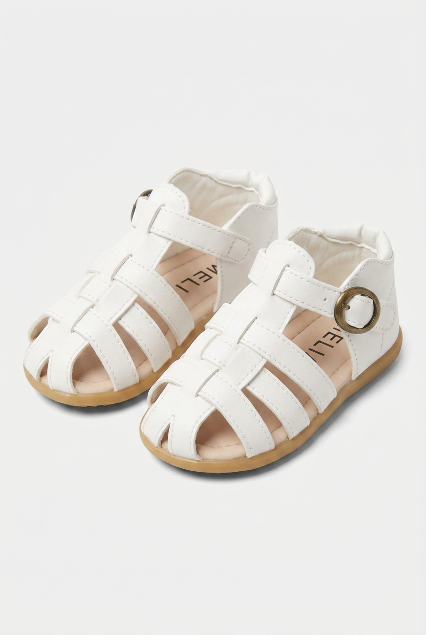 Sandalias de Pescador de Cuero para Niños Blanco – Zapatos de Verano con Punta Cerrada y Hebilla para Niños y Niñas Pequeños