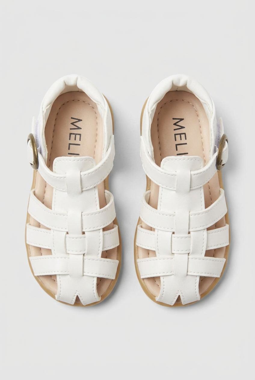 Sandalias de Pescador de Cuero para Niños Blanco – Zapatos de Verano con Punta Cerrada y Hebilla para Niños y Niñas Pequeños
