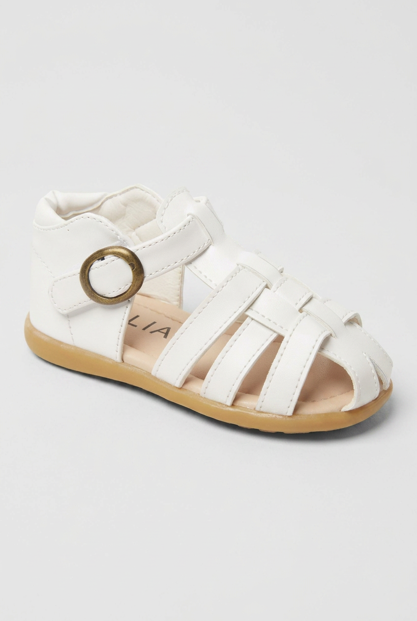 Sandalias de Pescador de Cuero para Niños Blanco – Zapatos de Verano con Punta Cerrada y Hebilla para Niños y Niñas Pequeños