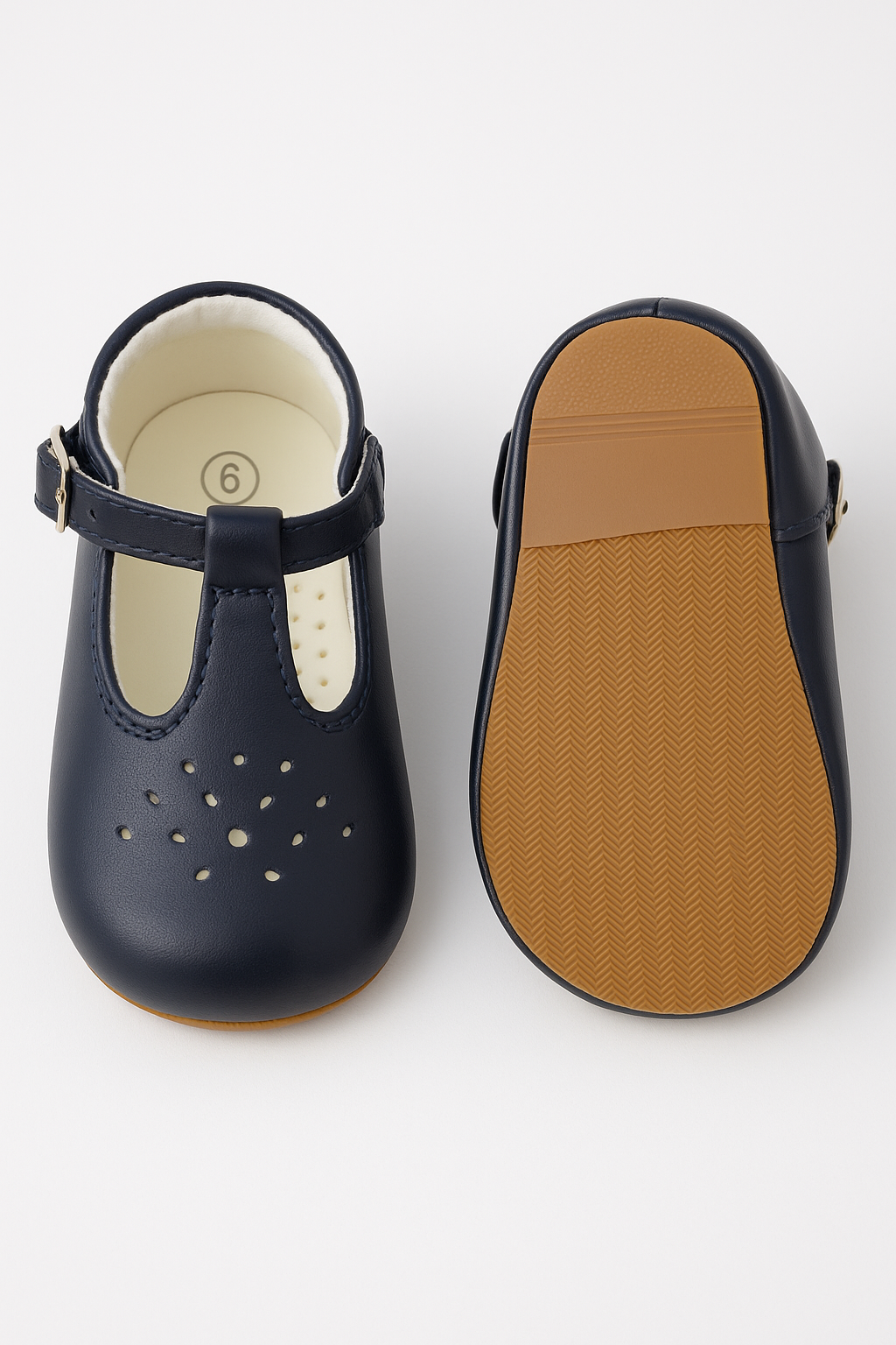 Kids Unisex Buckled Mary Jane Shoes - AARON - Navy Blue Front and Back Picture