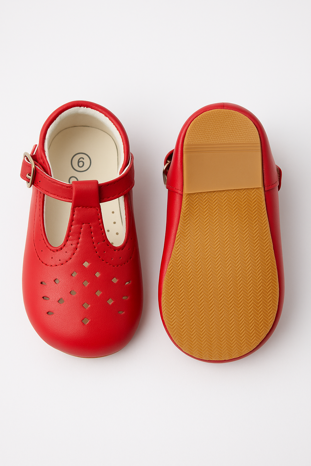 Kids Unisex Buckled Mary Jane Shoes - AARON - Red Front and Back Picture