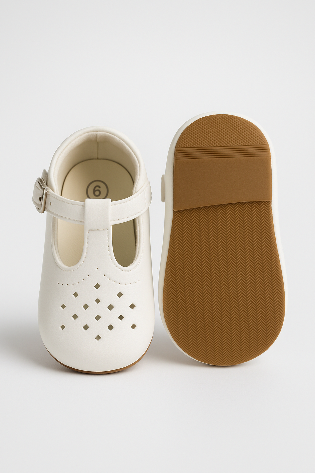 Kids Unisex Buckled Mary Jane Shoes - AARON - White Front and Back Picture