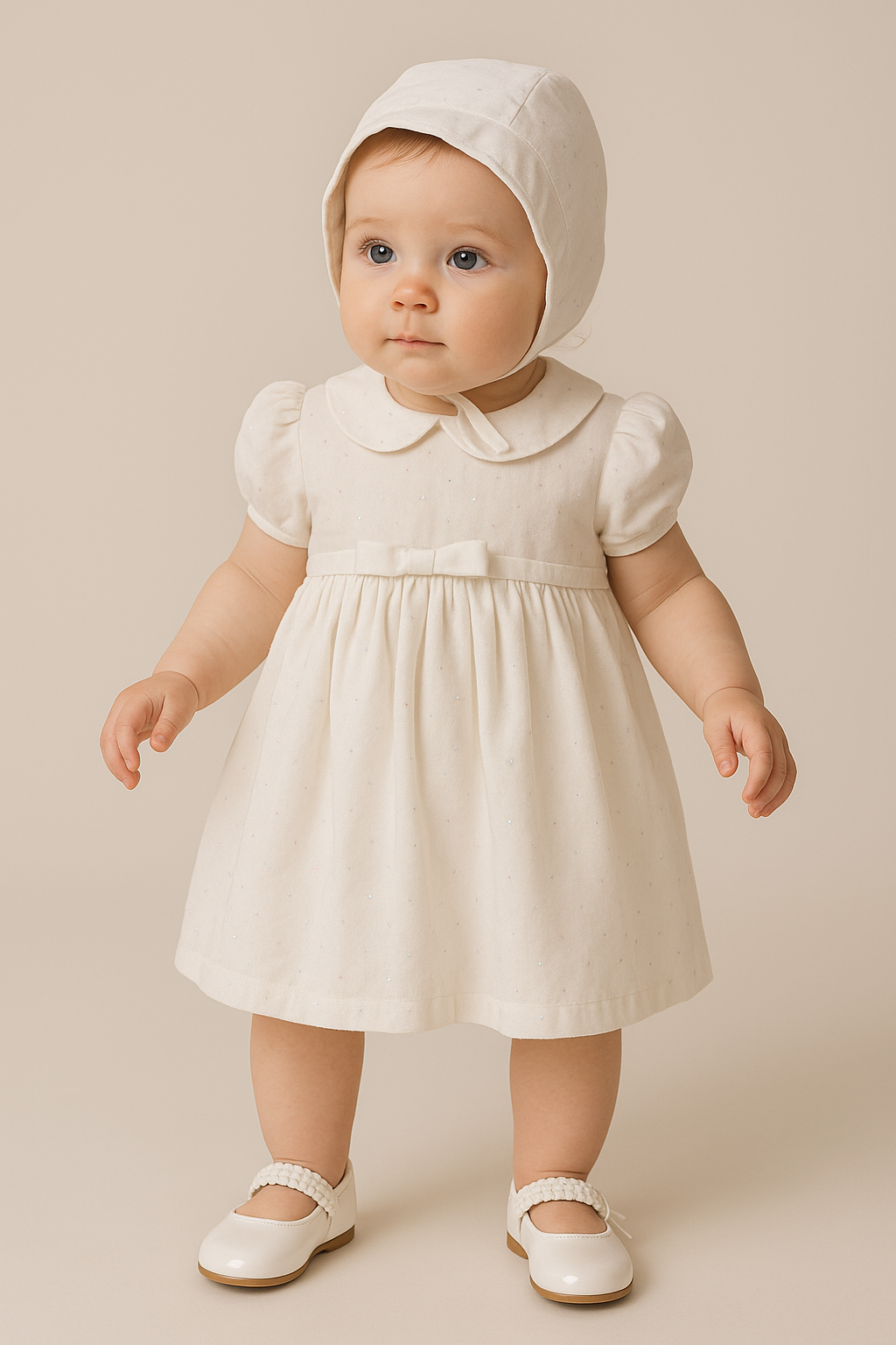 Little Girls’ Braided Strap Mary Jane Shoes with Bow - OPHELIA - White Model Picture