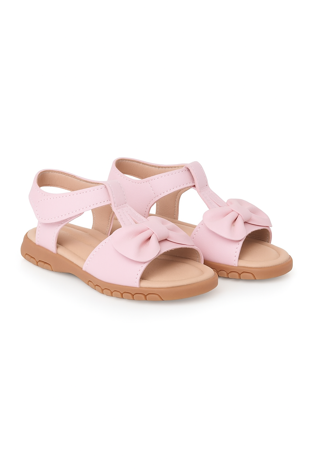 Little Girls’ T-Bar Sandal Shoes with Bow - MATILDA - Pink Pair Side Picture