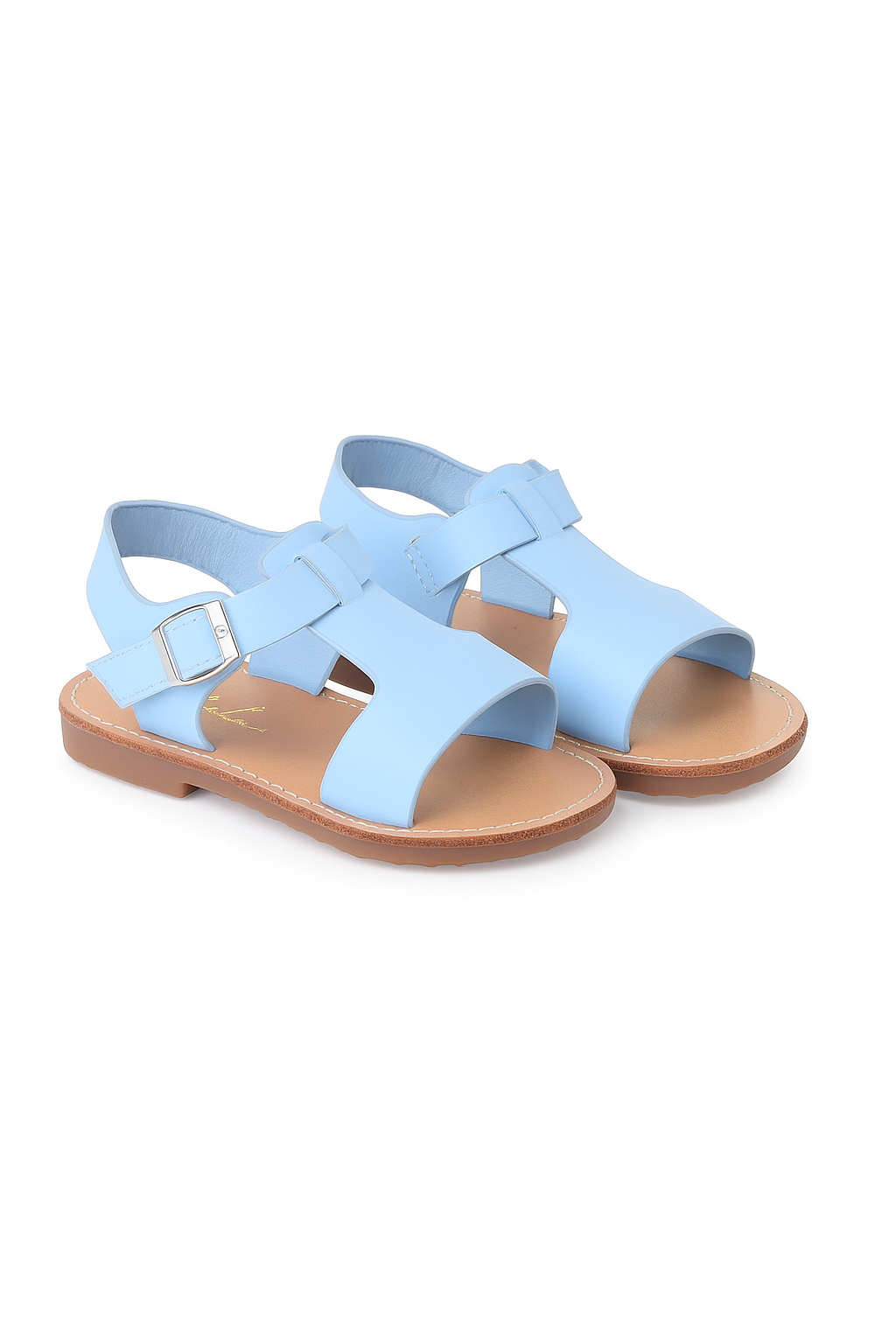 Little Girls’ T-Bar Sandal Shoes with Buckle Closure - WYATT - Blue Pair Side Picture