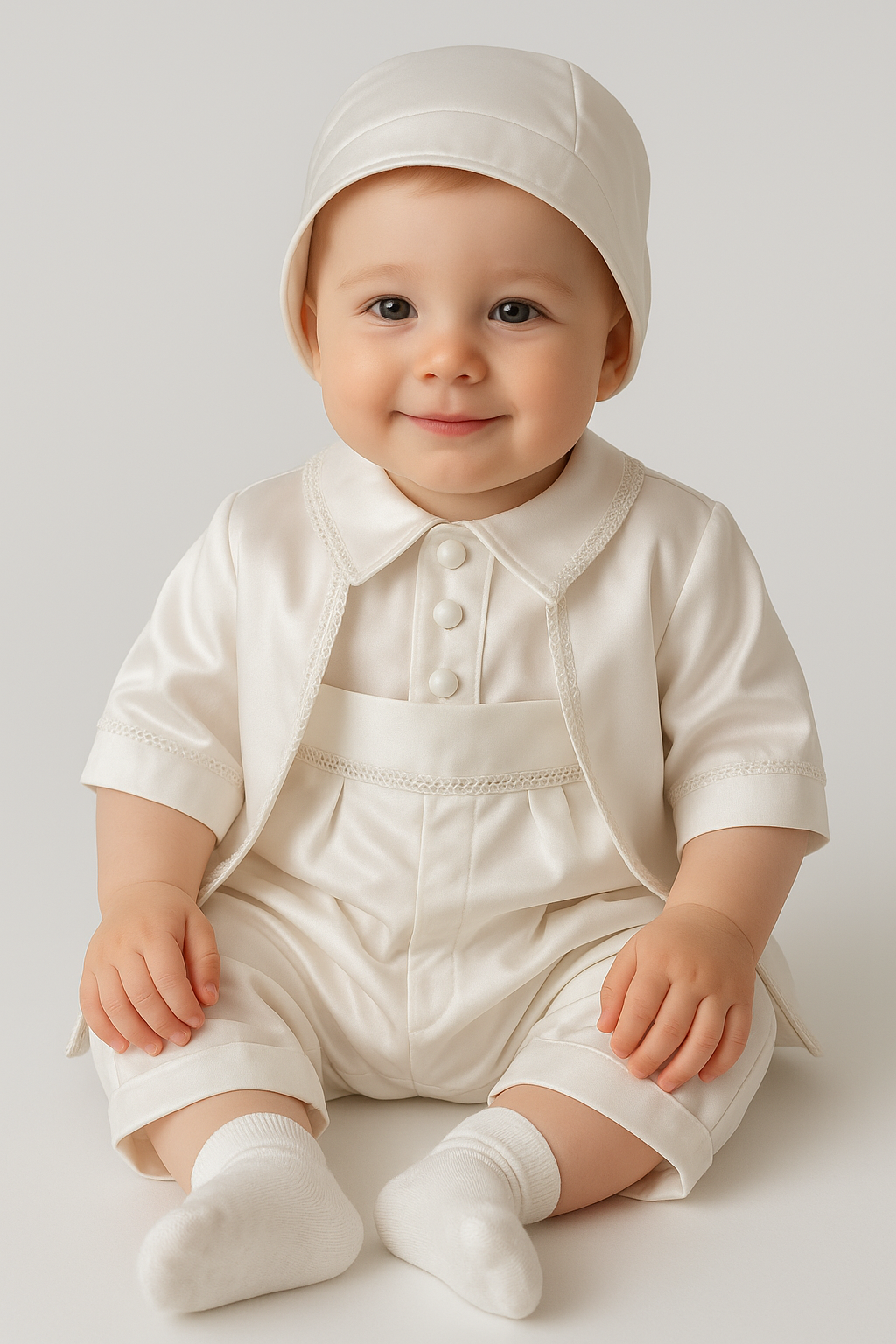 Luxurious Baby Boys Christening Romper Set - PETER - Ivory