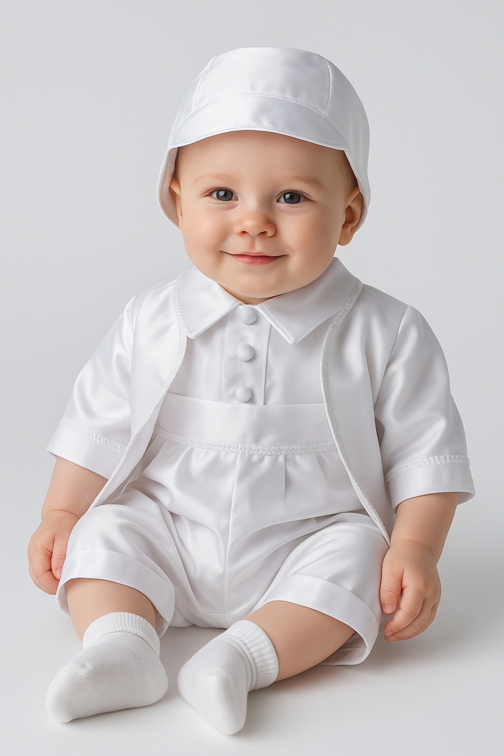 Luxurious Baby Boys Christening Romper Set - PETER - White