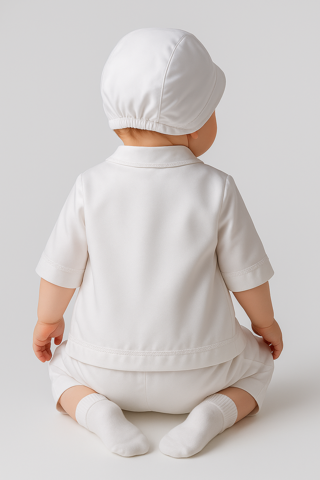 Luxurious Baby Boys Christening Romper Set - PETER - White