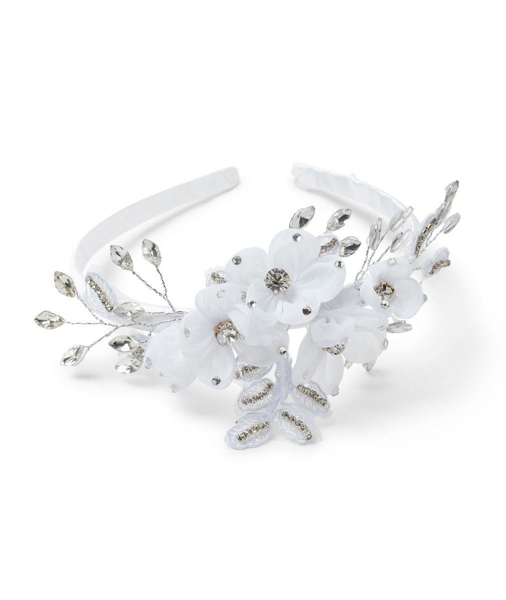 Luxurious Girls Floral Crystal Headband - CHB001 - White